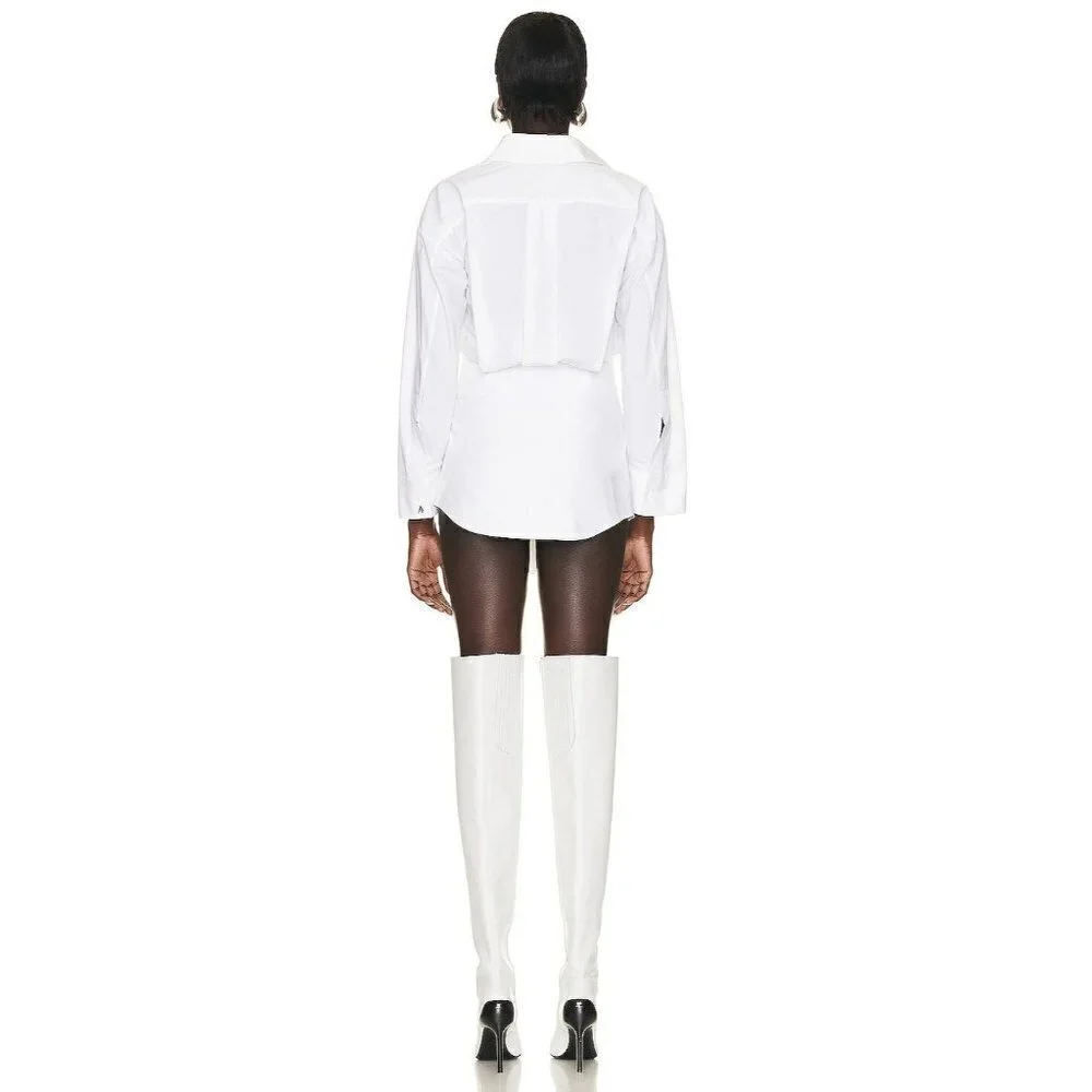 THE ATTICO Candice Mini Dress in White 42 New Womens Collard Ruffle Shirt - Picture 2 of 16